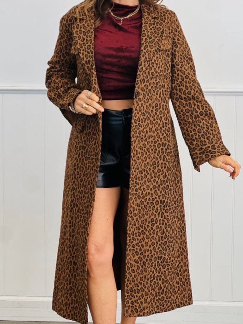Forte Brown Leopard Print Long Coat